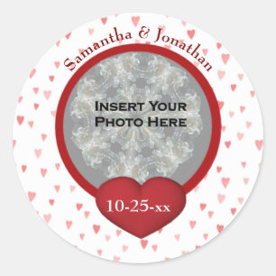 Tiny Hearts Wedding Photo Personalized  Classic Round Sticker
