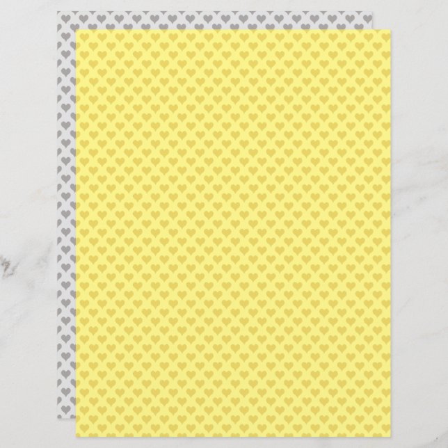 Tiny Hearts Yellow Grey Scrapbook Paper (Front/Back)