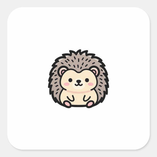 Tiny Hedgehog – Cute Kawaii Illustration Square Sticker (Front)