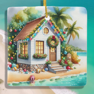 Tiny Home on the Beach Festive Christmas Ceramic Ornament