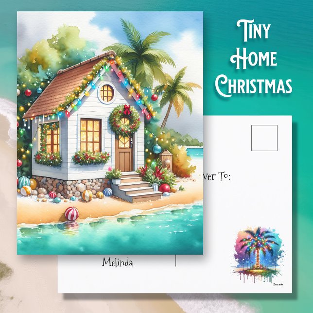 Tiny Home on the Beach Festive Christmas Holiday Postcard (Creator Uploaded)