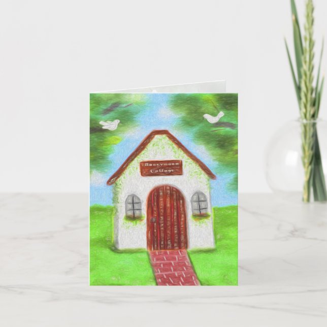 Tiny Honeymoon Cottage Wedding Thank You Card (Front)