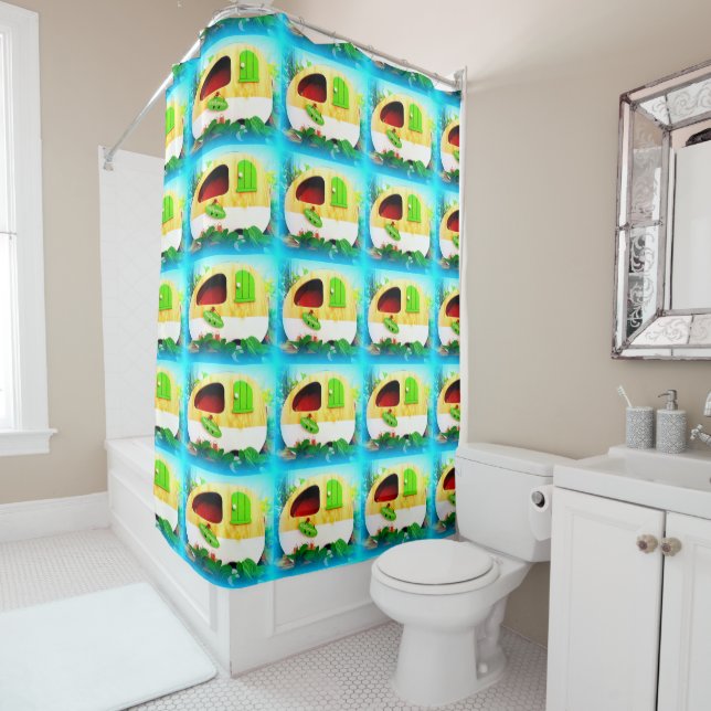 Tiny house gypsy caravan shower curtain (In Situ)