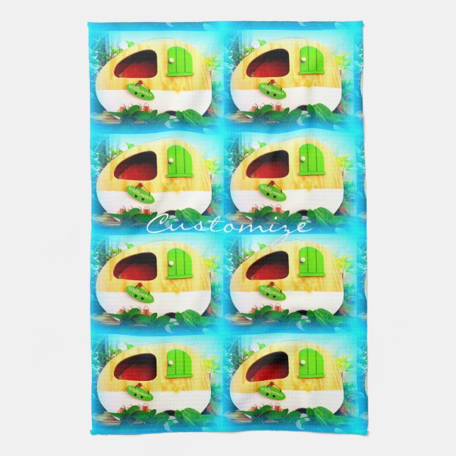 tiny house gypsy caravan tea towel (Vertical)