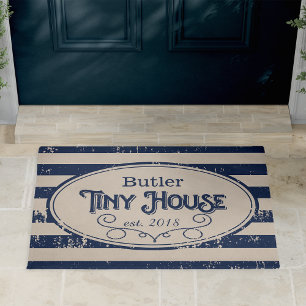 Tiny House Personalised Navy Blue Doormat