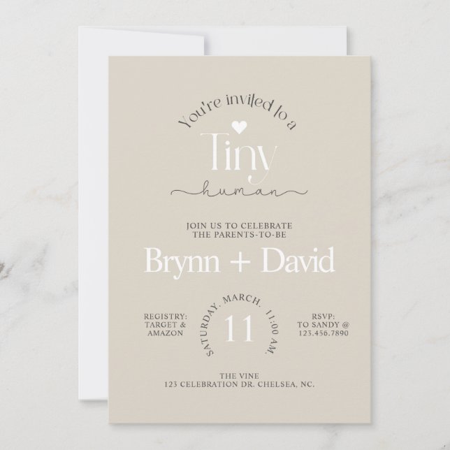 TINY Human Baby Shower, Baby Shower, Modern,  Invitation (Front)
