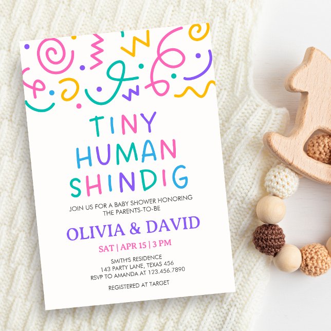 Tiny Human Shindig Baby Shower Invitation (Retro Tiny Human Shindig Baby Shower Invitation)
