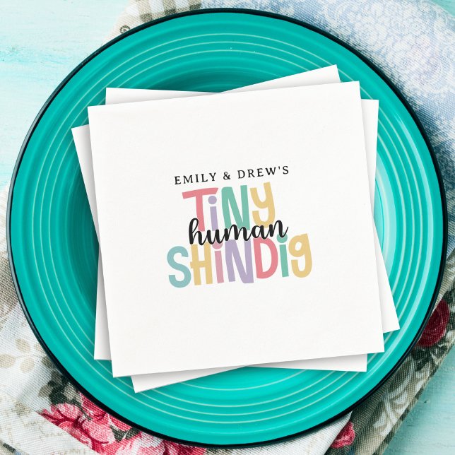 Tiny Human Shindig Cute Couple's Baby Shower Napkin (Creator Uploaded)