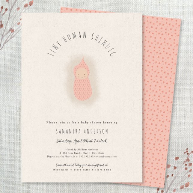 Tiny human shindig girl Baby Shower Invitation (Creator Uploaded)