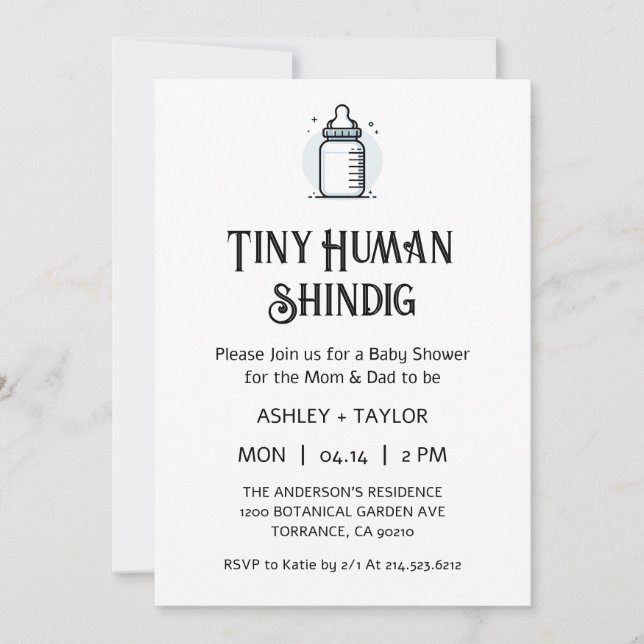 Tiny Human Shindig Minimalist Baby Shower Invitation (Front)