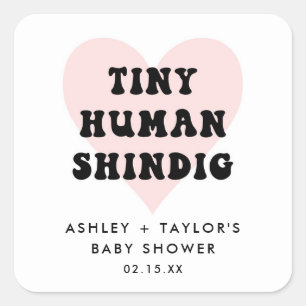Tiny Human Shindig Modern Baby Shower Favour Square Sticker