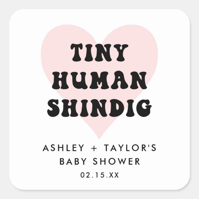 Tiny Human Shindig Modern Baby Shower Favour Square Sticker (Front)