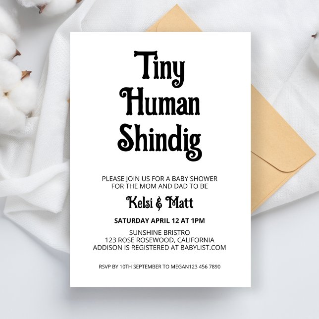 Tiny Human Shindig Modern Neutral Baby Shower Invitation (Creator Uploaded)