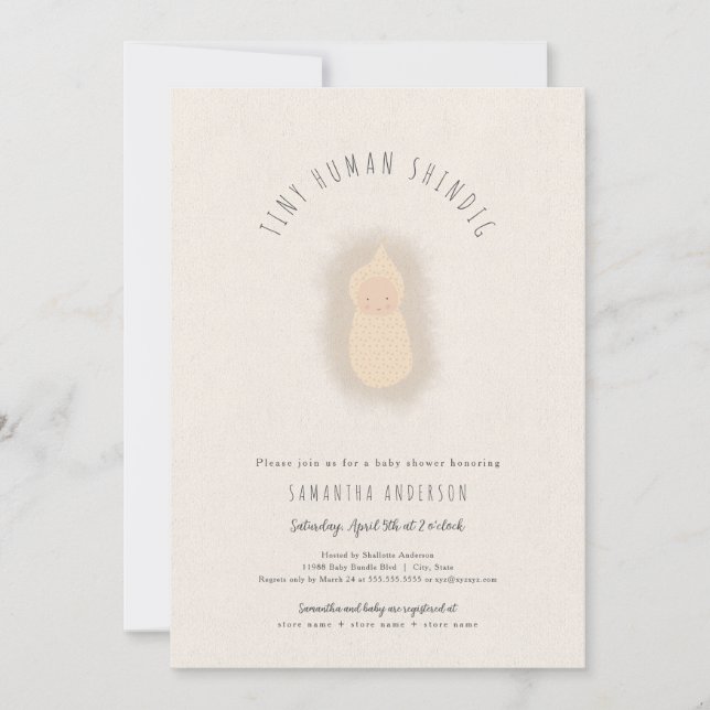 Tiny human shindig neutral Baby Shower Invitation (Front)