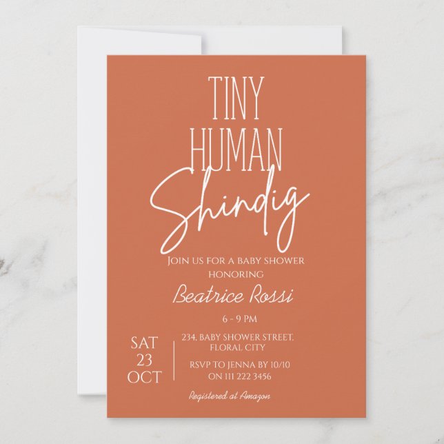 Tiny Human Shindig Neutral Modern Baby Shower Invitation (Front)
