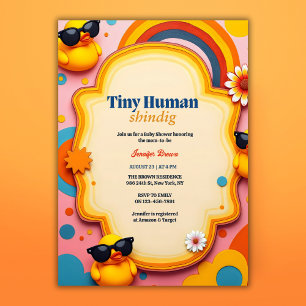 Tiny Human Shindig Retro Rubber Duck Baby Shower Invitation