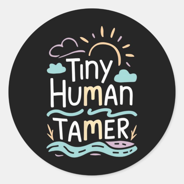 Tiny Human Tamer Back To School Elementary Teacher Classic Round Sticker (Front)