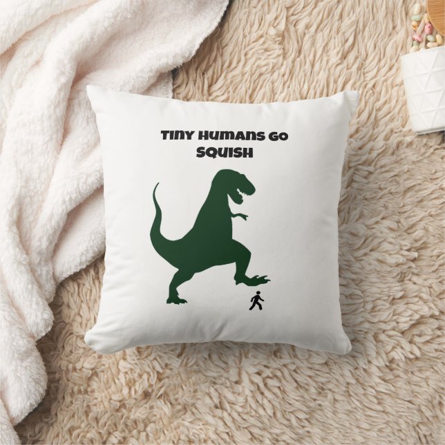 Tiny Humans Go Squish Funny Dinosaur Cartoon Cushion (Blanket)