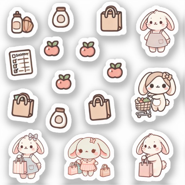 Tiny latte bunny shopping day Sticker (Front)