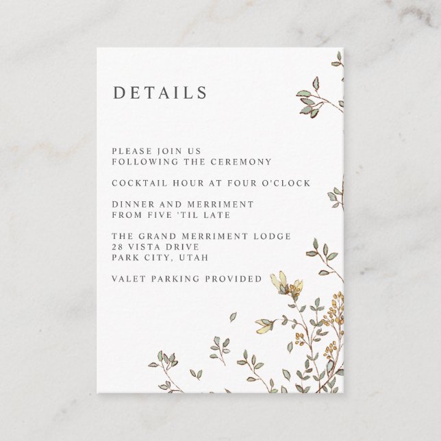 Tiny leaves WEDDING Hotel detail Accommodation Enclosure Card (Front)