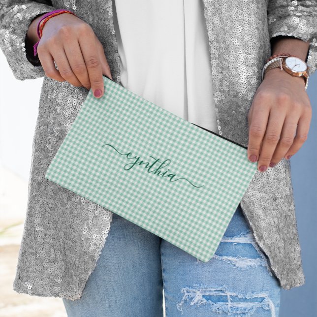 Tiny Light Teal Gingham Signature Accessory Pouch (Tiny Light Teal Gingham Signature Accessory Pouch)