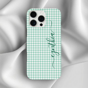 Tiny Light Teal Gingham Signature iPhone 16 Pro Max Case