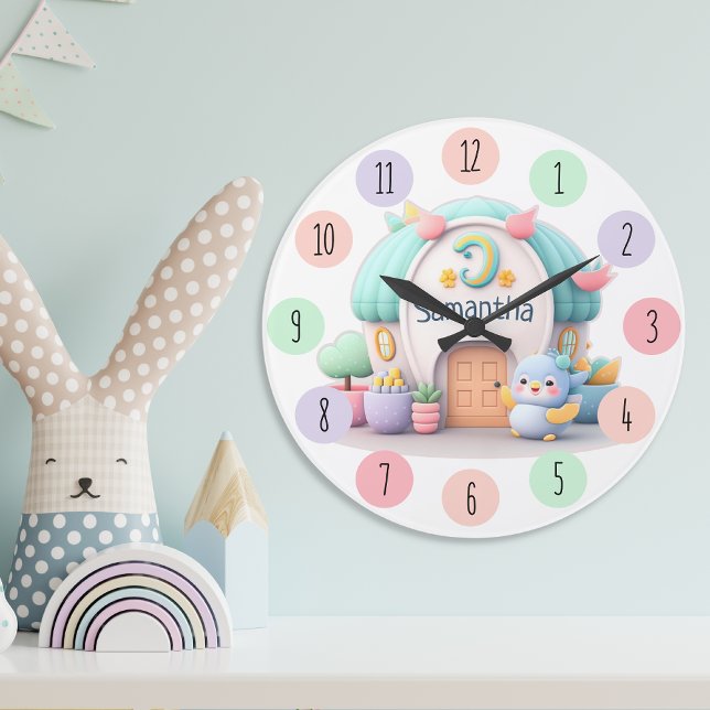 Tiny little house with dragon and NAME girl Large Clock (Creator Uploaded)