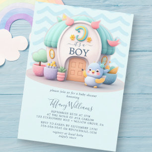 Tiny little house with dragon Boy Baby Shower Invitation