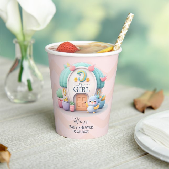 Tiny little house with dragon Girl Baby Shower Paper Cups (Insitu)