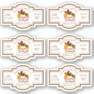 Tiny Maple Syrup Jug Label Colourful Maple Leaves