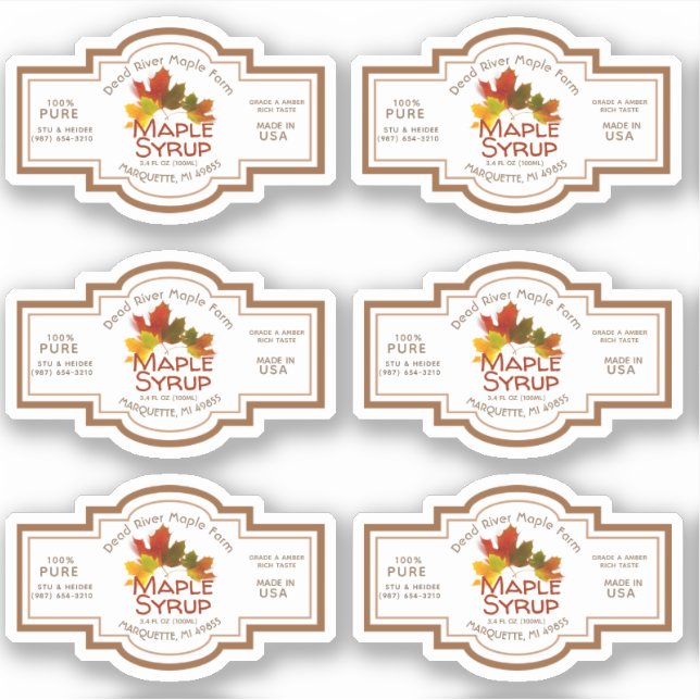 Tiny Maple Syrup Jug Label Colourful Maple Leaves (Front)