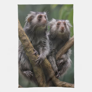 Tiny Marmoset Titans Among the Branches, Tea Towel