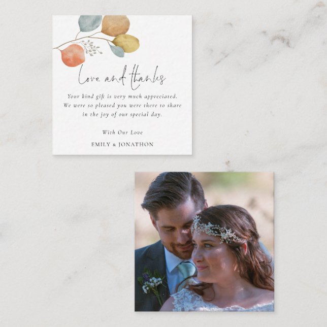 TINY MINI SIZE Leaves Photo Wedding Love Thanks Card (Front/Back)