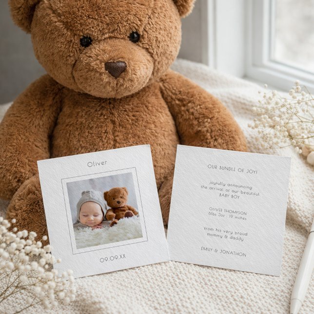 TINY MINI SIZE Photo Baby Boy Birth Announcement (Front and back view)