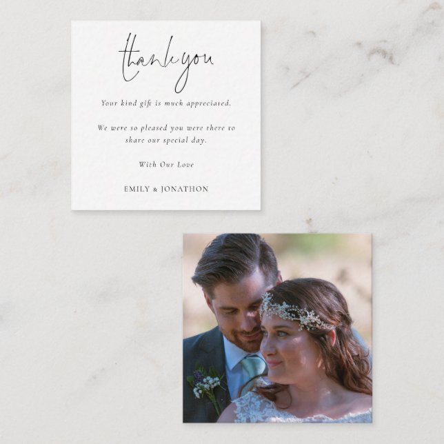TINY MINI SIZE Script Photo Wedding Thank You Card (Front/Back)