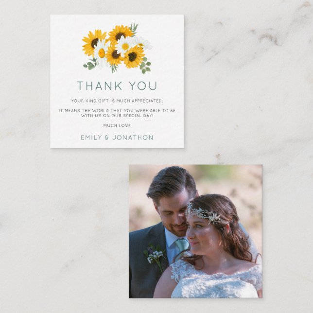 TINY MINI SIZE Sunflowers Photo Wedding Thank You Card (Front/Back)