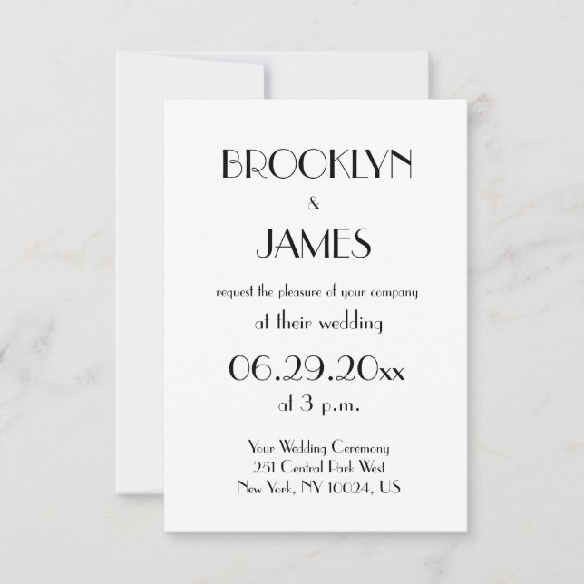Tiny Minimal Deco White Wedding Invitations (Front)