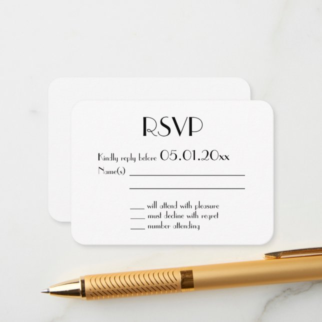Tiny Minimal Deco White Wedding RSVP Enclosure Card (Front/Back In Situ)