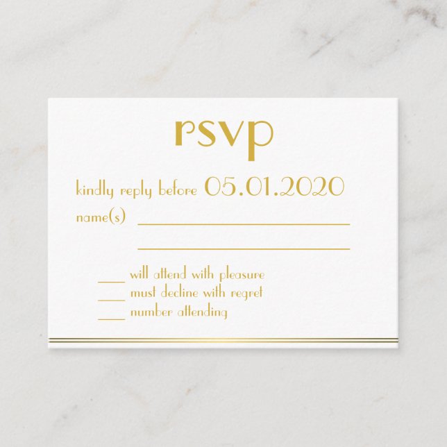 Tiny Monogrammed Great Gatsby Wedding RSVP Cards (Front)