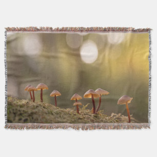 Tiny Mushrooms Nature Photo Throw Blanket