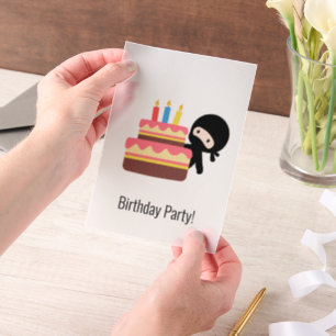 Tiny Ninja Behind Birthday Cake Insert Vellum Invitations