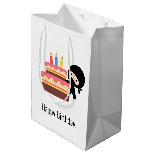 Tiny Ninja Behind Birthday Cake Medium Gift Bag (Back Angled)