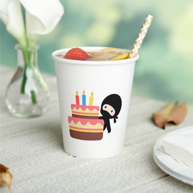 Tiny Ninja Behind Birthday Cake Paper Cups (Insitu)