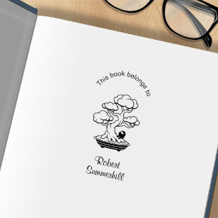 Tiny Ninja Bonsai Tree Bookplate Rubber Stamp