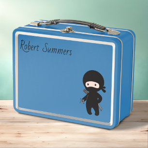 Tiny Ninja Custom Name on Blue Metal Lunch Box
