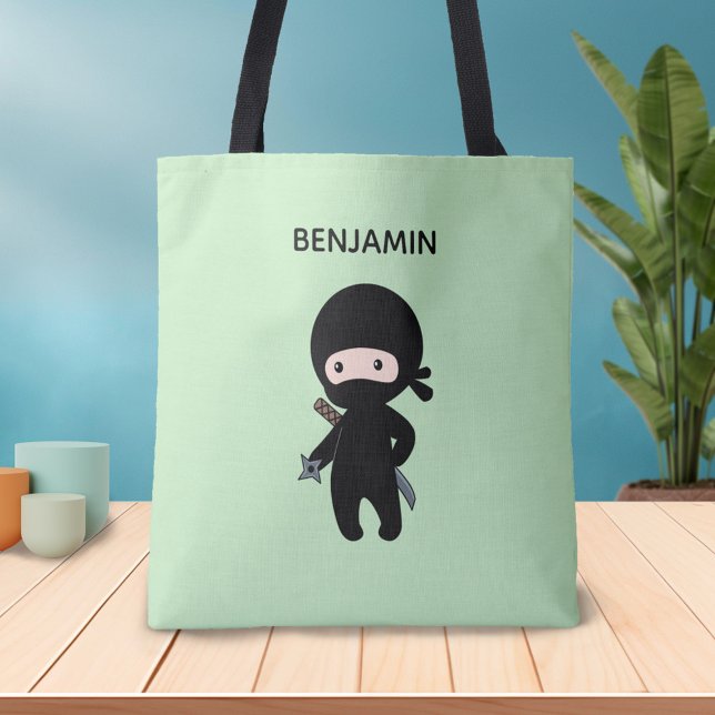 Tiny Ninja Custom Name on Green Tote Bag (Creator Uploaded)