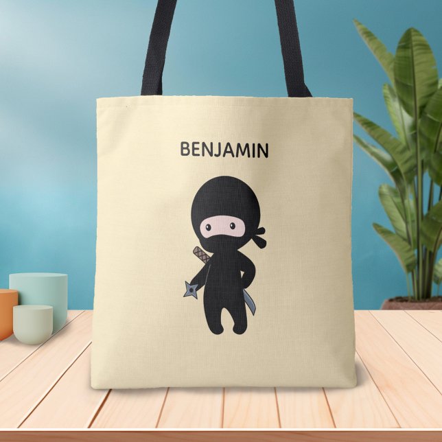 Tiny Ninja Custom Name on Yellow Tote Bag (Creator Uploaded)
