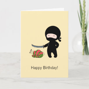 Tiny Ninja Cutting Watermelon Yellow Birthday Card