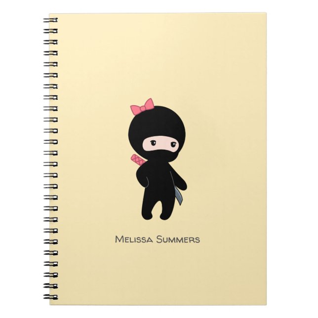 Tiny Ninja Girl Custom Name on Yellow Notebook (Front)