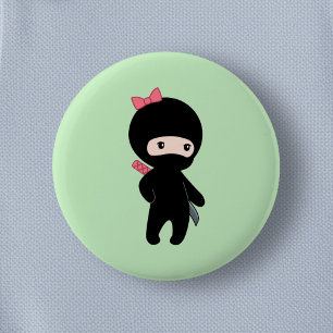 Tiny Ninja Girl on Green 6 Cm Round Badge